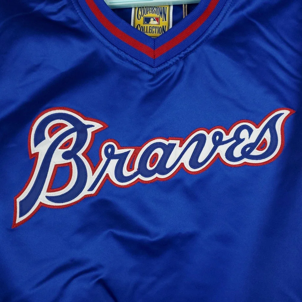 Atlanta Braves Mitchell & Ness MLB M Medium‎ Pullover Satin Jacket Blue Red NWT